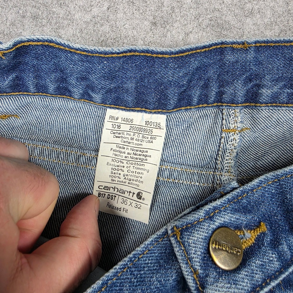 Carhartt Jeans Mens 36x32 Blue Relaxed Fit B17 DST Dark Wash - Picture 5 of 10